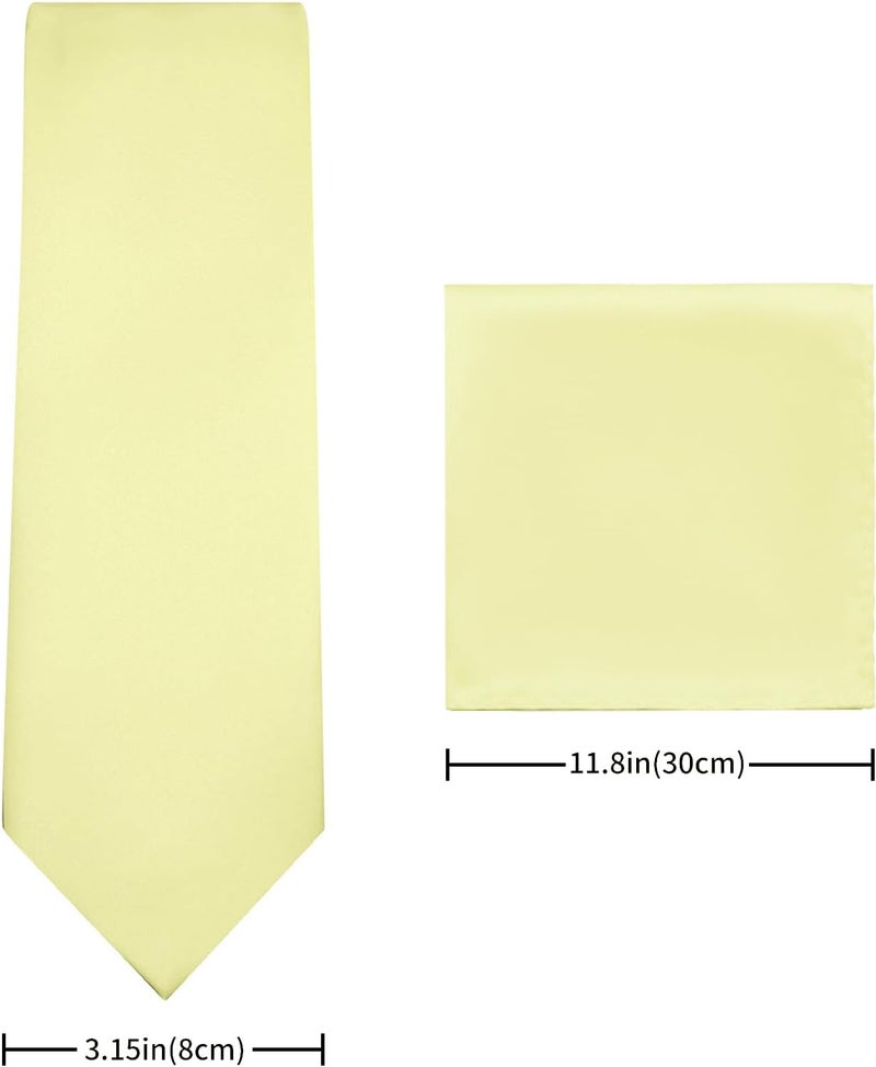 pensee Men's Tie Set Solid Pure Color 3.15" (8CM) Classic Formal Plain Necktie and Pocket Square Set For Men - Image 3